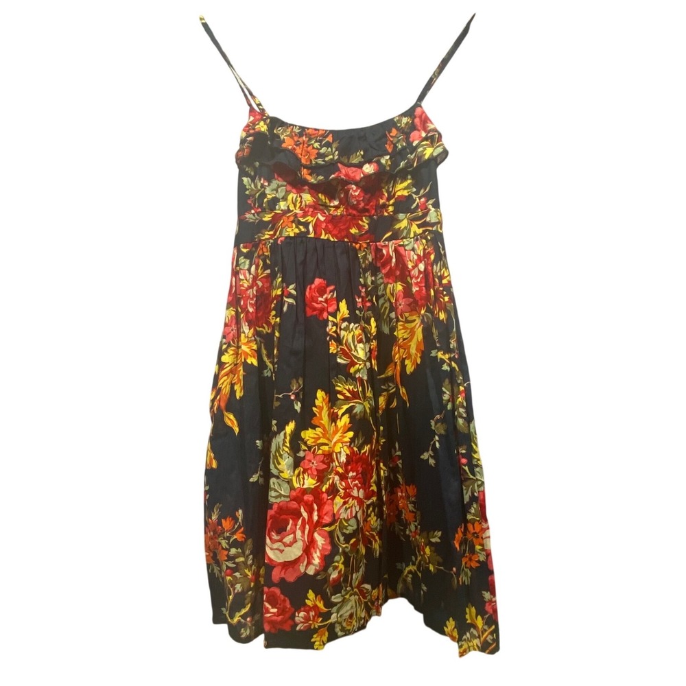 Xhilaration Womens Floral Cotton Sundress Navy Blue Ruffle Spaghetti Strap Small